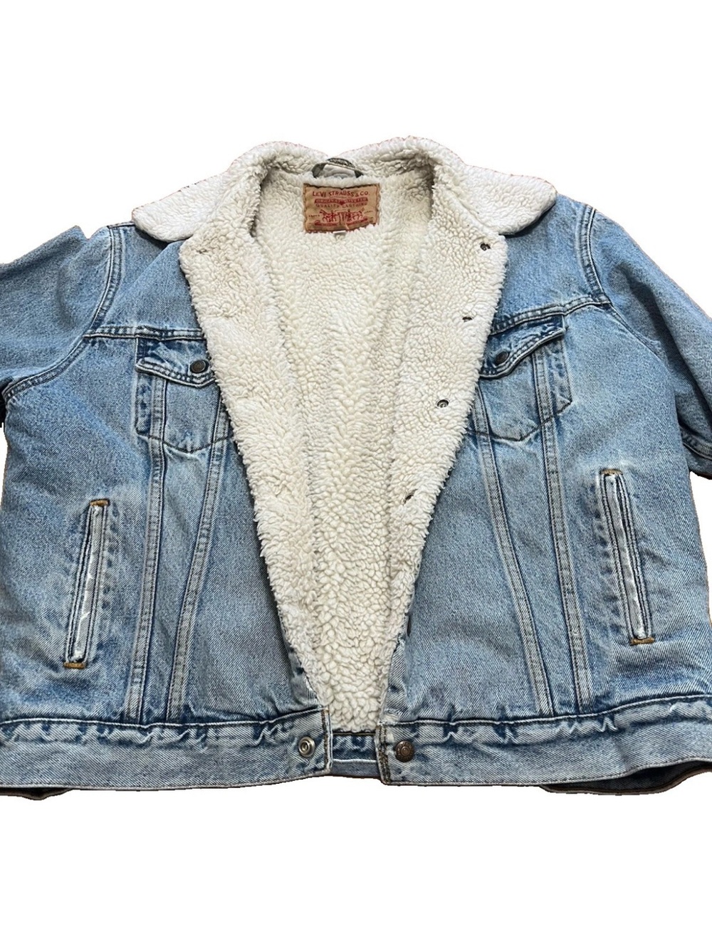 Vintage 90s Levis Sherpa Trucker Jacket Medium European 648 Schaeffer Denim Coat